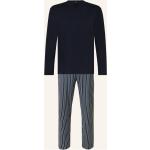 Dunkelblaue Gestreifte Calida Pyjamas lang aus Jersey für Herren Größe XL 