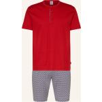 Rote Kurzärmelige Calida Pyjamas kurz aus Jersey für Herren Übergrößen 