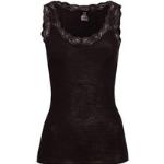 Schwarze Calida V-Ausschnitt Feinripp-Unterhemden aus Spitze für Damen Größe XL 