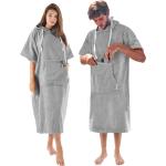 Graue Unifarbene Bademäntel mit Kapuze mit Reißverschluss aus Frottee mit Kapuze für Herren Größe XL 