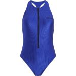 Blaue Sportliche Badeanzüge mit hohem Beinausschnitt mit Reißverschluss ohne Bügel für Damen Größe S 