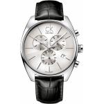 Elegante Calvin Klein Runde Herrenarmbanduhren poliert aus Edelstahl mit Chronograph-Zifferblatt mit Mineralglas-Uhrenglas mit Lederarmband 