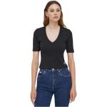 Reduzierte Schwarze Calvin Klein Bio V-Ausschnitt T-Shirts für Damen Größe S 