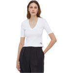 Reduzierte Weiße Kurzärmelige Calvin Klein Bio V-Ausschnitt T-Shirts maschinenwaschbar für Damen Größe S 
