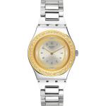 Swatch Irony Runde Armbanduhren aus Edelstahl mit Plexiglas-Uhrenglas mit Edelstahlarmband 