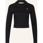 Schwarze Langärmelige Calvin Klein Jeans V-Ausschnitt V-Shirts aus Polyamid für Damen Größe XS 
