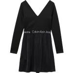 Schwarze Unifarbene Casual Langärmelige Calvin Klein Jeans V-Ausschnitt Jerseykleider aus Jersey für Damen Größe 6 XL 