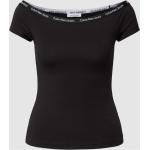 Schwarze Calvin Klein Jeans U-Boot-Ausschnitt T-Shirts aus Baumwolle für Damen Größe S 
