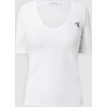 Weiße Calvin Klein Jeans V-Ausschnitt T-Shirts aus Baumwolle für Damen Größe XS 