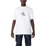 Reduzierte Weiße Kurzärmelige Calvin Klein Jeans Bio Rundhals-Ausschnitt T-Shirts aus Denim maschinenwaschbar für Herren Größe L für den für den Frühling 