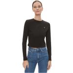 Reduzierte Schwarze Langärmelige Calvin Klein T-Shirts aus Baumwolle für Damen Größe M 