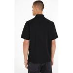 Schwarze Bestickte Elegante Kurzärmelige Calvin Klein Stehkragen Stehkragenhemden mit Knopf aus Baumwolle für Herren Größe 3 XL 