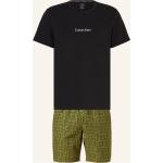 Olivgrüne Karo Calvin Klein Pyjamas kurz aus Jersey für Herren Übergrößen 