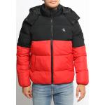 Reduzierte Rote Gesteppte Color Blocking Calvin Klein Winterjacken mit Reißverschluss aus Polyamid mit Kapuze für Herren Größe S 