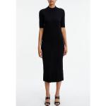 Schwarze Unifarbene Halblangärmelige Calvin Klein Midi Rundhals-Ausschnitt Midikleider & knielange Kleider aus Wolle für Damen Größe L 