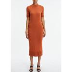 Orange Unifarbene Halblangärmelige Calvin Klein Midi Rundhals-Ausschnitt Midikleider & knielange Kleider aus Wolle für Damen Größe XS 