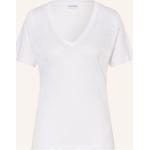 Weiße Melierte Calvin Klein V-Ausschnitt T-Shirts aus Leinen für Damen Größe XS 