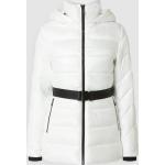 Offwhitefarbene Gesteppte Calvin Klein Winterjacken mit Gürtel mit Reißverschluss aus Polyamid mit Kapuze für Damen Größe XL 