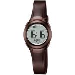 Braune 10 Bar wasserdichte CALYPSO Quarz Kunststoffarmbanduhren mit Digital-Zifferblatt mit Kunststoff-Uhrenglas für Kinder 