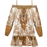 Reduzierte Goldene Langärmelige Camilla Mini Schulterfreie Minikleider & kurze Kleider mit Rüschen aus Seide für Damen Größe S 