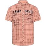 Peachfarbene Bestickte Vintage Kurzärmelige Camp David Herrenkurzarmhemden aus Twill Größe XL 