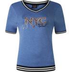Blaue Gepunktete Halblangärmelige CANYON Sportswear V-Ausschnitt T-Shirts mit Nieten für Damen Größe M 