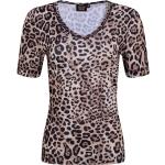 Braune Gepunktete Halblangärmelige CANYON Sportswear V-Ausschnitt T-Shirts für Damen Größe L 