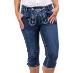Blaue Bestickte Schöneberger Capri-Jeans mit Knopf aus Leder für Damen Größe XS zum Oktoberfest 