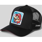 Schwarze Super Mario Mario Snapback-Caps aus Mesh für Herren Einheitsgröße 