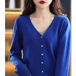 Royalblaue Unifarbene Elegante Atmungsaktive Mini V-Ausschnitt Damencardigans mit Knopf Größe XL für den für den Herbst 
