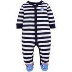 CARETOO Unisex Baby Schlafstrampler Bärchen, Baumwolle Pyjamas Cartoon Strampler, Blau und Weiß, Gr.-9-12 Monate/Etikettengröße- 12M