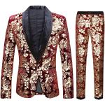 Bordeauxrote Blumenmuster Hochzeitsanzüge mit Pailletten aus Polyester Handwäsche für Herren Größe 3 XL zur Hochzeit 