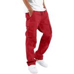 Rote Unifarbene Vintage Freizeithosen mit Reißverschluss aus Leinen für Damen Größe L 
