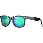 Caripe Retro Nerd Vintage Sonnenbrille verspiegelt Damen Herren 80er, SP (6007 schwarz, blaugrün polarisiert)