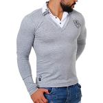 Carisma Herren 2in1 Double Look Longsleeve Langarm Shirt mit Hemdkragen Slimfit Stretch Kontrast Optik, Grösse:XL;Farbe:Grau