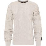 Beige Unifarbene Carlo Colucci Rundhals-Ausschnitt Wollpullover aus Wolle für Herren Größe 4 XL 