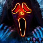 Carnavalife Scream Ghostface LED-Maske mit 3 Leuchtmodi, LED-Maske, Halloween, Entlüftung, V-Vendetta, LED-Maske, Halloween, Kinder, Erwachsene, Einheitsgröße (Neon-Orange), KQP07949