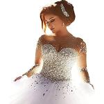 Elfenbeinfarbene Brautkleider Prinzessin mit Strass für Damen Größe M 