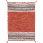 carpetfine Teppich »Kelim Azizi«, rechteckig, Höhe 5 mm, Baumwolle, Wendeteppich mit Fransen, Wohnzimmer, orange, orange