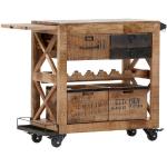 Schwarze Rustikale Carryhome Servierwagen Holz aus Massivholz mit Schublade Breite 0-50cm, Höhe 0-50cm, Tiefe 0-50cm 