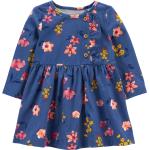 Blaue Blumenmuster Langärmelige Kinderfestkleider mit Rüschen aus Jersey für Babys Größe 68 