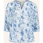 Hellblaue Blumenmuster 3/4-ärmelige Cartoon Blusenshirts & Schlusen aus Chiffon für Damen Größe S 