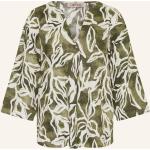 Dunkelgrüne 3/4-ärmelige Cartoon Tunika-Blusen aus Leinen für Damen Größe M 