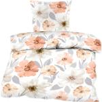 Aprikose Blumenmuster Biberbettwäsche mit Blumenmotiv mit Reißverschluss aus Baumwollmischung trocknergeeignet 135x200 