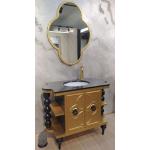 Casa Padrino Barock Badezimmer Set Schwarz / Gold - 1 Waschtisch mit Keramik Waschbecken & 1 Wandspiegel - Barock Badezimmer Möbel