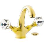 Casa Padrino Luxus Waschtisch Armatur mit Swarovski Kristallglas Gold H. 15 cm - Einlochbatterie mit Ablaufgarnitur - Luxus Bad Zubehör - Italy