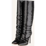 Reduzierte Schwarze Casadei Spitze High-Heel Stiefel mit Pailletten in Schmalweite aus Leder für Damen Größe 39 