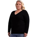 Schwarze Elegante V-Ausschnitt Kaschmir-Pullover aus Wolle für Damen Größe 3 XL Große Größen 