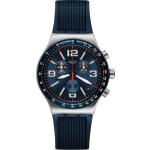 Blaue Swatch Irony Runde Herrenarmbanduhren aus Edelstahl mit Chronograph-Zifferblatt mit Plexiglas-Uhrenglas 