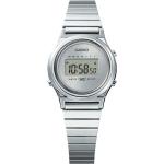 Silberne Retro Quarz Kunststoffarmbanduhren mit Digital-Zifferblatt mit Alarm mit Kunststoff-Uhrenglas mit Edelstahlarmband für Damen 